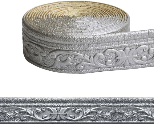 Chingcoo Bordüre Selbstklebend 3D Wand & Decke, Zierleisten Selbstklebend Wasserdicht, Stuckleisten Wand aus XPE-Schaum, Roll Border Trims für Ecken Linien Dekoration (Silber-Grau-10M×8CM×5MM)