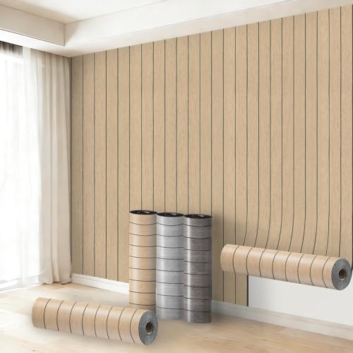 Anttyscar 6 Rolle Selbstklebend Tapete Holzoptik Braun Tapete Akustikpaneele Holzwand 3mm Verdicken 3D Effekt Skandi Holzpaneele Natur Optik Modern Holzwand Wasserdicht 40 cm x 300 cm