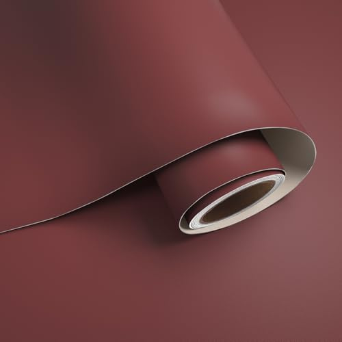 VaryPaper Matte Burgundy Red Wallpaper Modern 40cmx800cm Dark Red Contact Paper Self Adhesive Wallpaper for Living Room Bathroom Sticky Back Plastic Kitchen Vinyl Wrap for Worktop Cupboards Shelves
