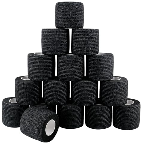 Selbstklebender Verband 16 Rollen 5cm Verbandsmaterial Haftbandage Schwarz | Elastische Fixierbinde Haftbandage, Vliesstoff, Atmungsaktiv, Hautfreundlich, Selbsthaftend, für Sport und Erste Hilfe