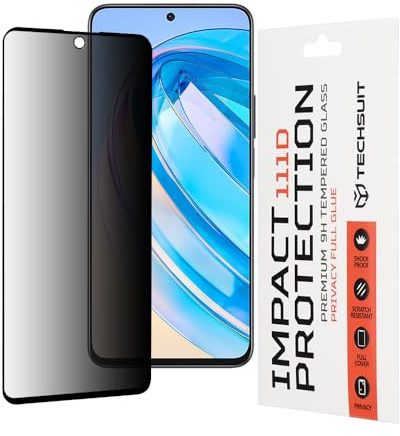 Techsuit Sichtschutzfolie für Honor X8a, Honor X8 4G Gehärtetes Glas mit 9H Härte, Vollständige Abdeckung, Stoßschutz, Blickschutz Beschichtung, Anti Fingerabdruck, Blasenfrei, 111D Privacy Full Glue