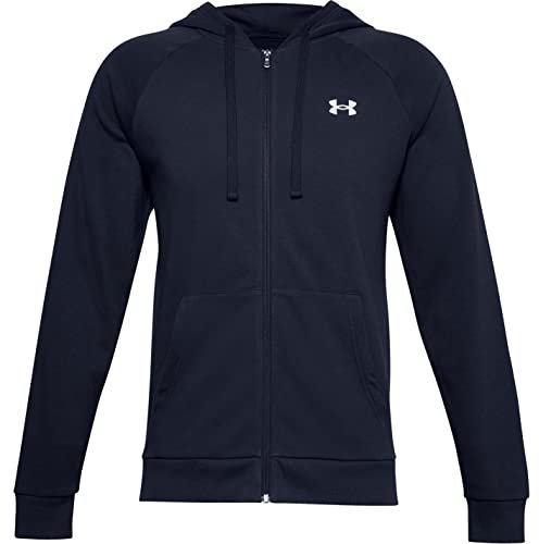 Under Armour Rival Fitted Full Zip, Breathable Men's Hooded Jacket, Comfortable Zip Hoodie with Tight Fit Men, NavyBlue (Midnight Navy/White (410)), L