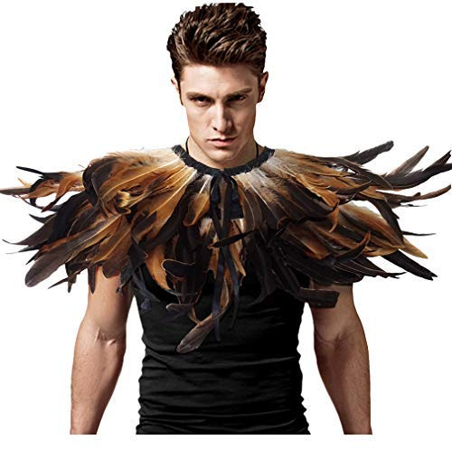 L'VOW Herren Gothic Schwarz Federn umhang Umschlagtücher für Raben Kostüm Poncho