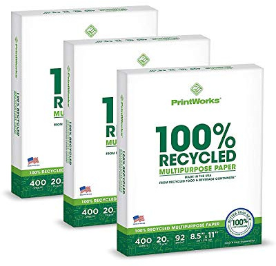 PrintWorks 00018-3 Druckerpapier, 100% recyceltes Druckerpapier, 21,6 x 27,9 cm, Weiß, 9 kg Kopier- und Mehrzweck-Computerpapier, 3 Packungen, 1200 Blatt, hergestellt in den USA, 92 hell, kompatibel