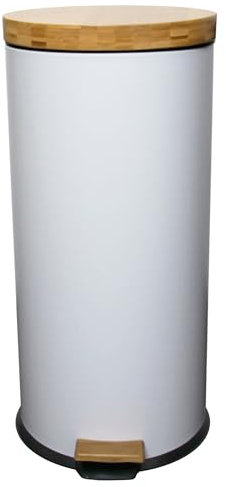 KITCHEN MOVE Poubelle de cuisine à pédale FOREST 30L Mat blanc En acier inoxydable et bois avec seau