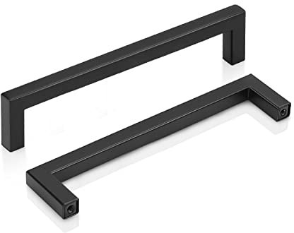 PinLin 20 Pack Kitchen Door Handles 160mm Hole Centre Flat Black Cabinet Handles Stainless Steel Square Cupboard T Bar Handle (Screws Included)