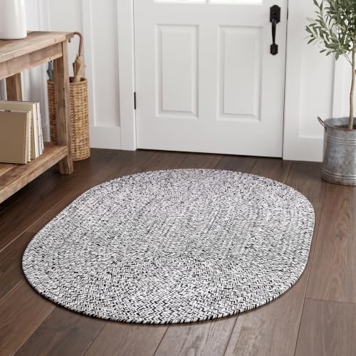 Super Area Rugs Farmhouse Geflochtener Teppich aus Baumwolle, wendbar, 60 x 90 cm, Schwarz / Weiß