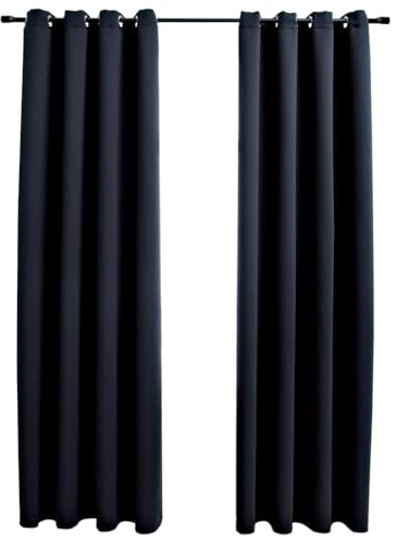 vidaXL 2X Vorhang Verdunkelung mit Metallösen Verdunkelungsvorhang Kräuselband Ösen Schlaufe Thermo Gardine Blickdicht Schwarz 140x175cm