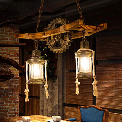Retro Hängelampe Vintage Pendelleuchte Holz Metall Pendellampe E27 Höhenverstellbar Droplight Schmiedeeisen Gear Hängeleuchte Industrie Kronleuchter Esszimmer Küche Deckenlampe Café Bar Deckenleuchte