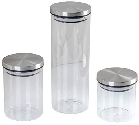 axentia Vorratsgläser-Set, Silber/schwarz/weiß/klar, 300 ml, 500 ml, ca. 1000 ml