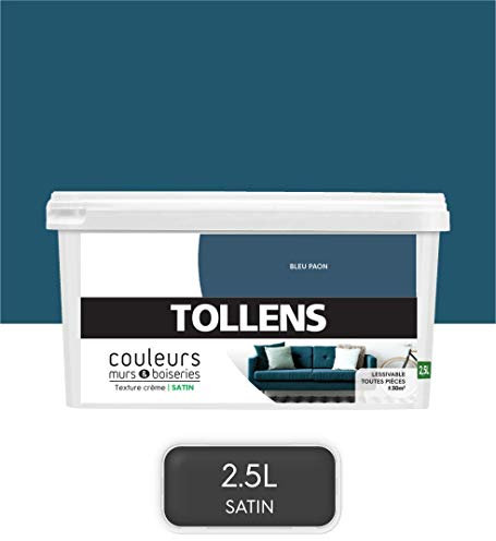 Tollens - Peinture Couleurs - Murs et Boiseries - Toutes pièces - Ultra résistante - Satin - Bleu Paon- 2,5L = 30m2