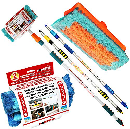 2M Heavy Duty ALUMINIUM TELESCOPIC Water Fed 6.5 Feet Extendable Car Van Trucks Caravans Conservatories Boats, Decking Wash Window Cleaning Brush PREMIUM Soft Cushioned Grip UK FREE P&P