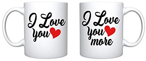 Veracco I Love You I Love You More Couple White Ceramic Coffee Mug For Her His Birthday Gift Birthday Present Of Together Anniversary & Valentines Day Gift (White 2 Mug, Ceramic)