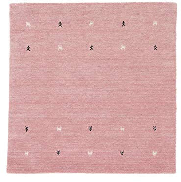 carpetfine Wollteppich Gabbeh Uni Quadratisch Rosa 200x200 cm | Moderner Teppich für Wohn- und Schlafzimmer