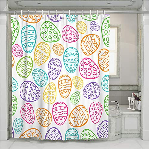 Salle de Bain Rideau de Douche, avec 12 Crochets en Plastique Anneaux de Rideaux Durable étanche Parfait pour Dortoir/Famille/Hôtel - Impression d'oeuf de Pâques (?uf Peint,90x180cm)