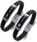 FLHEART Her King His Queen Schwarzer Edelstahl und Mikrofaser geflochtenes Leder Armbänder klassisch Stil Sein Ihrs Paar Armband Einstellbar Geburtstag Valentinstag Jahrestag Armband Geschenk