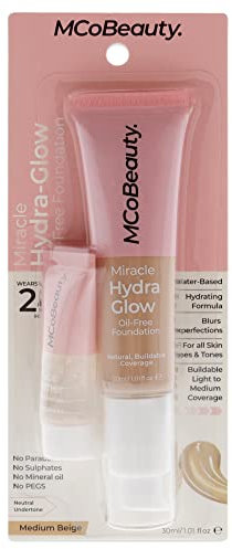 MCoBeauty Miracle Hydra Glow Oil-Free Foundation – Medium Beige For Women 2 Pc 1oz Miracle Hydra Glow Oil-Free Foundation, 7,7 g Hidrating Face Primer