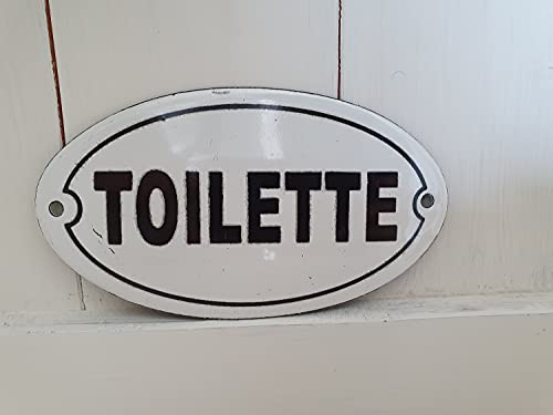 Arinosa Emaille Türschild Toilette Nostalgie Oval Weiß Schwarz 13 x 8 cm