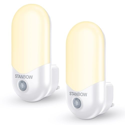 STANBOW Night Light Plug in Wall, 2 Pack Motion Sensor Night Light, ON/Off/AUTO Modes, 1W 60LM 3000K Warm White LED Night Light for Hallways, Stairs, Kitchen, Bedroom