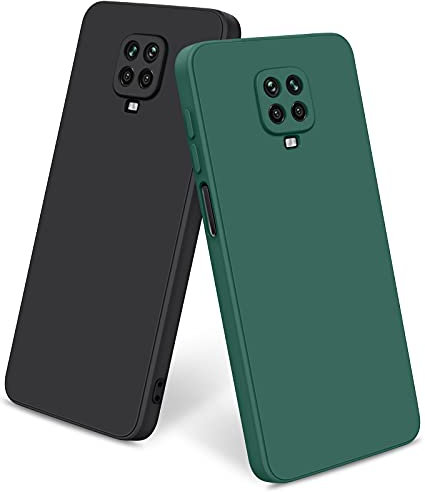 AK Coque Xiaomi Redmi Note 9 Pro/9S/9Pro Max 6.67 - Housse en Silicone Etui de Protection (Noir/Vert Foncé)