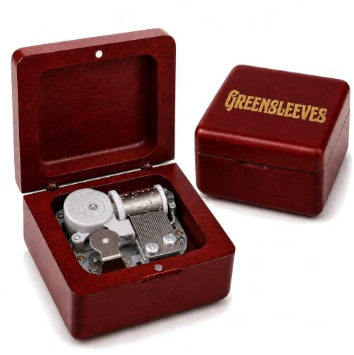 Sinzyo Music Box Vintage Wood Carved Mechanism Musical Boxs Gift For Birthday Valentine's Day Christmas Day(Greensleeves -Wine Red Box)
