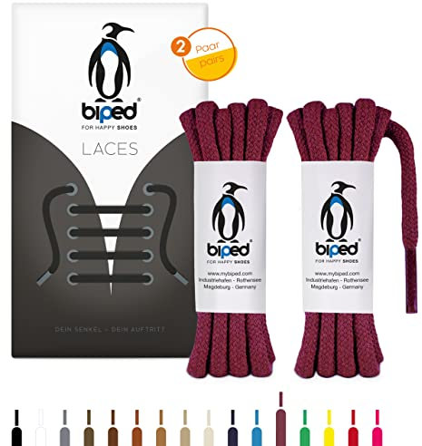 biped LACES 2 pares de cordones redondos de algodón ø 5 mm extra gruesos - cordones resistentes al desgarro para botas, botas y calzado deportivo - made in EU z2902(burdeos,140 cm)
