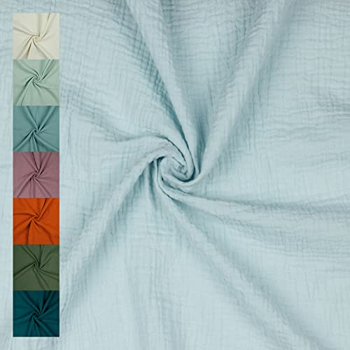VmG-Store Musselin Double Gauze 61 Farben Meterware Stoff Tex 100 Uni (50 x 135cm) (053 I Babyblau)