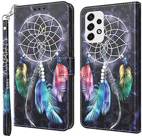 Traumfänger Muster Wallet Handyhülle für Samsung A52 5G Handyhülle Handschlaufe Glitter Schutzhülle Taschenhülle Wallet Bookstyle Handytasche mit Kartenfächer Case Cover Samsung Galaxy A52 5G