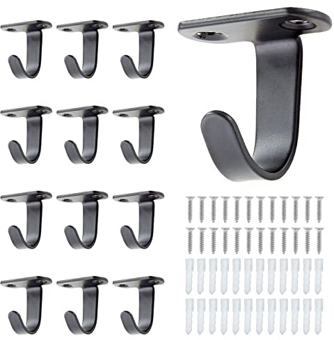 Unlorspy 12 ganci appendiabiti in acciaio inossidabile con viti di montaggio a soffitto, ganci per montaggio superiore, ganci per asciugamani/accappatoi, ganci per bagno, cucina, armadio (nero)