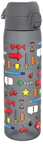 Ion8 Gourde, 500ml, Anti-Fuite, Facile à Ouvrir, Verrouillage Sécurisé, Lavable en Lave-vaisselle, Sans BPA, Poignée de Transport, S'adapte aux Porte-gobelets, Facile à Nettoyer, Motif Jeu