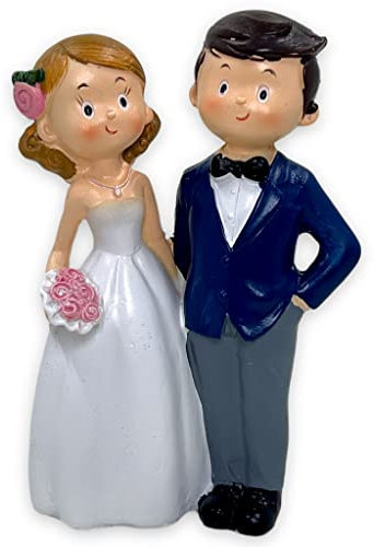 Tortenfigur Hochzeit Brautpaar Tortenaufsatz Tortendeko Hochzeitspaar für Torte Cake-Topper Hochzeitstorte, Dekofigur Hochzeitspaar Wedding Trauung (Comicstyle Smile)