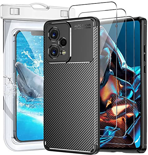 KUSINHOKA Funda para Xiaomi Poco X5 Pro 5G + [3 Pack] Cristal Templado + Funda Impermeable Móvil, Suave Silicona [Anti-Choque] Carcasa Protectora, Ultra Fina [Anti-arañazos] Caso Carcasa