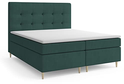 Generisch Boxspringbett Oslo, Holzfüße Natur, Topper inklusive (Petrol Green Gruen - Swing 08, 120x200)