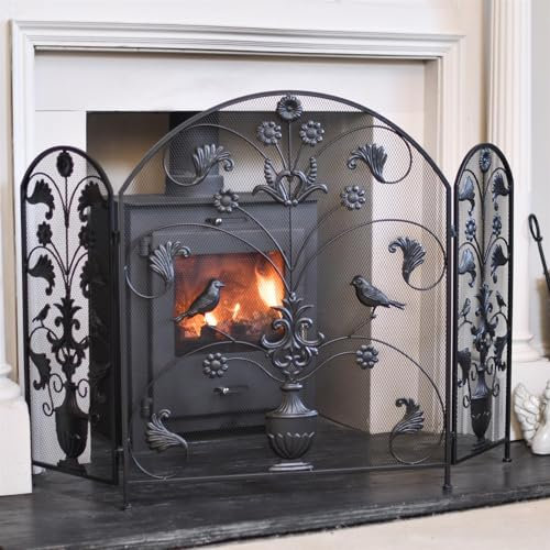 Black Arched Birdwatcher Three Fold Fireguard