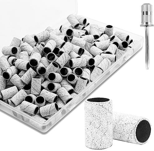 180Grit Nail Sanding Bands for Nail Drill, 100Pcs Fine Sanding Band for Nail Drill White Professional Sanding Bands with 3/32” Nail Sanding Bit, Sand Band Set for Manicure & Pedicure