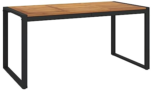 Homgoday Gartentisch U-Form 160x80x75 cm Massiv Akazie Holz mit Öl-Finish - Stabil & Industrielles Design