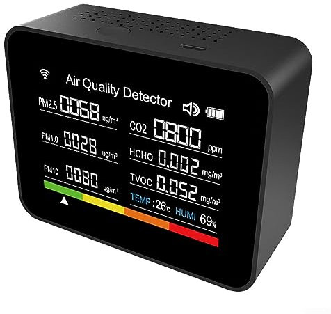 13 en 1 Medidor de Calidad del Aire Interior Detector de WiFi Monitor de Calidad del Aire Tuya-App, Negro