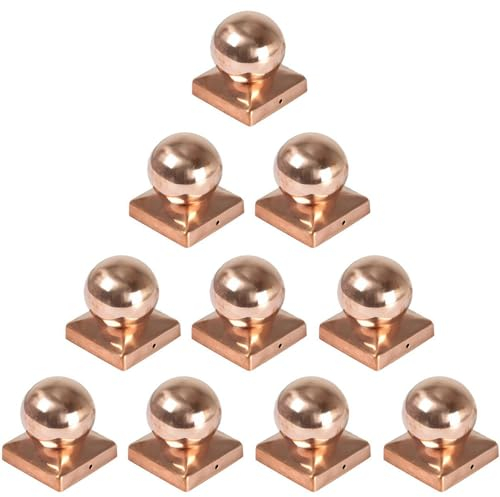 10er Set Pfostenkappe Kupfer Kugel | Maß 9x9 cm (91x91 mm) eckig | poliert | Zaunpfostenkappen | Pfosten-Abeckkappe | Zaunkappen | Kupferkappen | Pfostenabdeckung