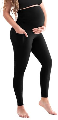 SINOPHANT Damen Umstandsleggings Hohe Taille Umstandshosen mit Taschen Blickdichte Schwangerschaftsleggings Weiche Elastische Umstandsmode Zuhause Yoga XXL