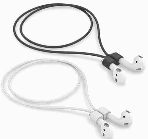 Mooyavia 【2 Pack Ultra Strong Magnetic Anti-Lost Straps for AirPods, Colorful Soft Silicone Sports Lanyard Compatible with Airpods 1st 2nd 3rd Generation Pro 3 2 1, Neck Rope Cord - White+Black