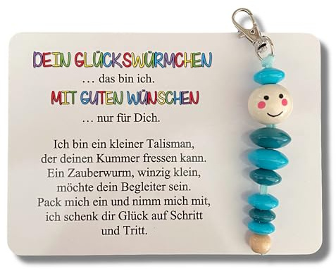 Glückswürmchen, Sorgenwürmchen handmade, Ranzenbaumler, Sorgenwurm, Worry worm, Mutmacher, Glücksbringer, Holz, Farbwahl (Türkis)