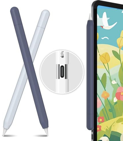 AhaStyle 2 Pack Silicone Apple Pencil (USB-C) Case 2023 Ultra Thin Protective Cover Skin Apple Pencil Sleeve Anti-slip Grip Compatible with Apple Pencil USB C (Midnight Blue & Light Blue)