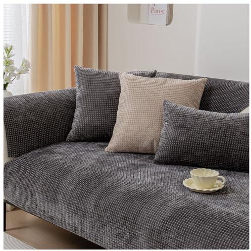 NUODWELL Weicher Chenille-Sofabezug für 1/2/3/4 Sitzer, universelle rutschfeste L-Form, Couchbezug, dicker Sofaschoner, gesteppte Eckenschonbezüge, waschbar für Wohnzimmer (Dunkelgrau-B, 90 x 160 cm)