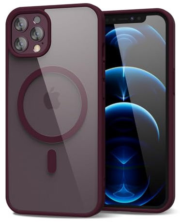 oakxco Custodia Magnetica Trasparente per iPhone 12 Pro Max, Compatibile con Ricarica Wireless Magsafe, Ultra-Sottile non Ingiallimento Anti-impronte Custodia Protettiva Traslucida, Bordeaux