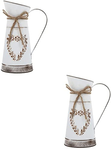 Zerodeko 2 Piezas Maceta de Flores de Metal Cubo de Flores jarrón Jarra Blanca florero decoración Vintage macetas de Interior Plantas de Interior jarrón de Ramos de Flores Maceta de Hierro