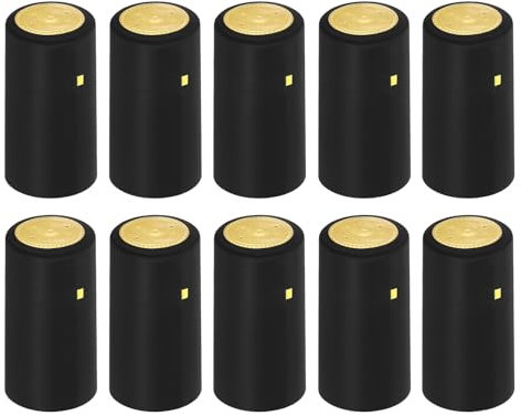 sourcing map Lot de 100 capsules thermorétractables en PVC avec languette de déchirure pour caves à vin et cuisine à domicile, noir/doré, 32 x 50 mm