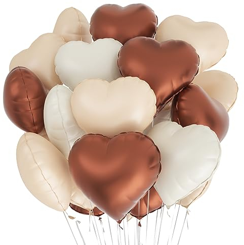 24 Stück Herz Folienballon Weiß Braune Aprikosenfarbe,Herz Helium Luftballons Kaffeefarbe, Herzluftballons Helium,Folienluftballon Herzballons Geeignet für Geburtstag Hochzeit Verlobung Valentinstag