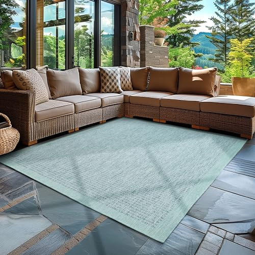 Carpettex In & Outdoor Teppich Wetterfest 120 x 170 cm Blau - Sisal Optik Balkon Teppich Waschbar, Wasserfest und Flachgewebe - Ideal als Teppich für Küche, Terrasse, Garten und Camping