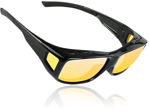 Polarisierte Nachtfahrbrille für Brillenträger Herren Damen, Überzieh Nachtsichtbrille für Autofahrer，Polarisierende Gläser Gelb, Scheinwerfer Brille für Autofahren Radfahren Bergsteigen Outdoor