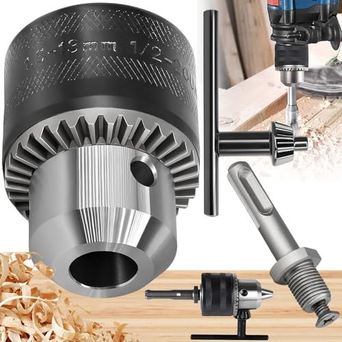 Benaton 3 Pezzi Mandrino Trapano, Mandrino per Avvitatore, Mandrino per Punte Trapano 1,5-13 mm, Mandrino con Adattatore Sds-Plus 1,5-13 mm 1/2-20UNF, Mandrino Senza Chiave con Adattatore Sds